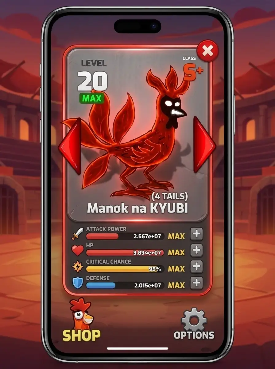 Manok Na Pula Mod APK old version character stats screen